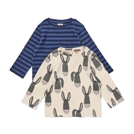 Baby T-shirt rib strepen ezels - 2 stuks blauw