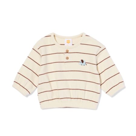 HEMA Baby T-shirt rib strepen olifant ecru (ecru) | HEMA