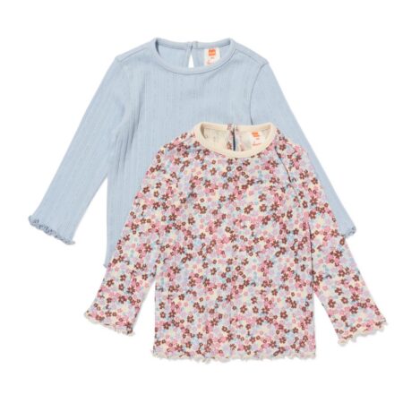 HEMA Baby T-shirts ajour bloemen - 2 stuks blauw (blauw) | HEMA