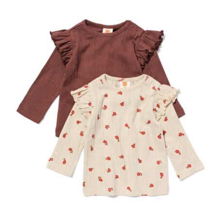HEMA Baby T-shirts ajour bloemen - 2 stuks bruin (bruin) | HEMA