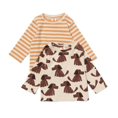 HEMA Baby T-shirts rib honden - 2 stuks beige (beige) | HEMA