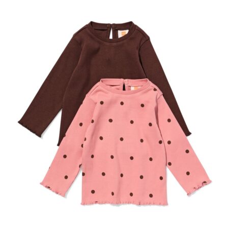 HEMA Baby T-shirts rib stippen - 2 stuks roze (roze) | HEMA