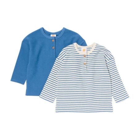 HEMA Baby T-shirts wafel strepen - 2 stuks blauw (blauw) | HEMA