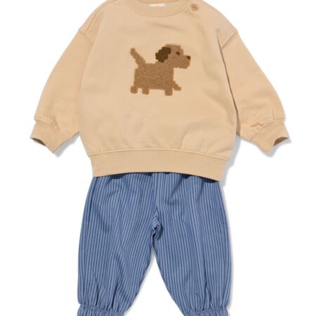 Baby kledingset sweatstof hond beige
