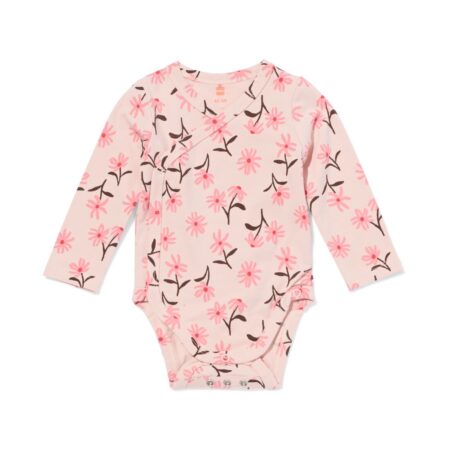 Baby meegroei overslagromper rib bloemen roze