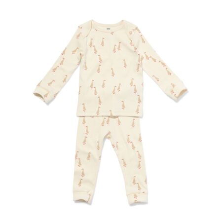 HEMA Baby meegroeipyjama rib ganzen creme (creme) | HEMA