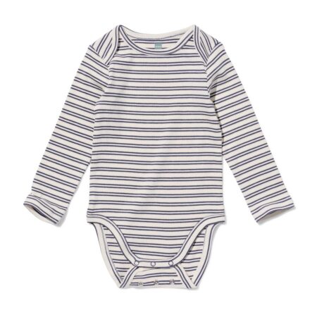 HEMA Baby meegroeiromper LENZING™ ECOVERO™ rib strepen gebroken wit (gebroken wit) | HEMA