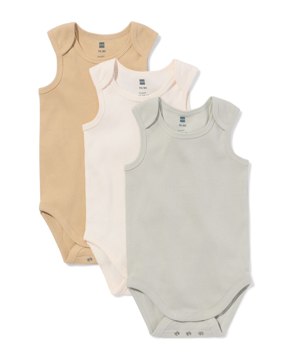 HEMA Baby meegroeirompers rib - 3 stuks blauw (blauw) | HEMA