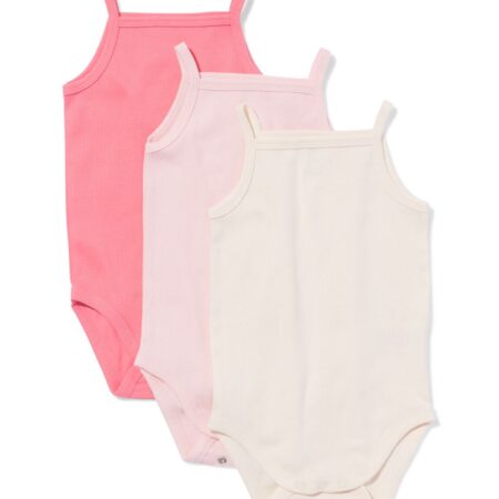 HEMA Baby meegroeirompers rib - 3 stuks roze (roze) | HEMA