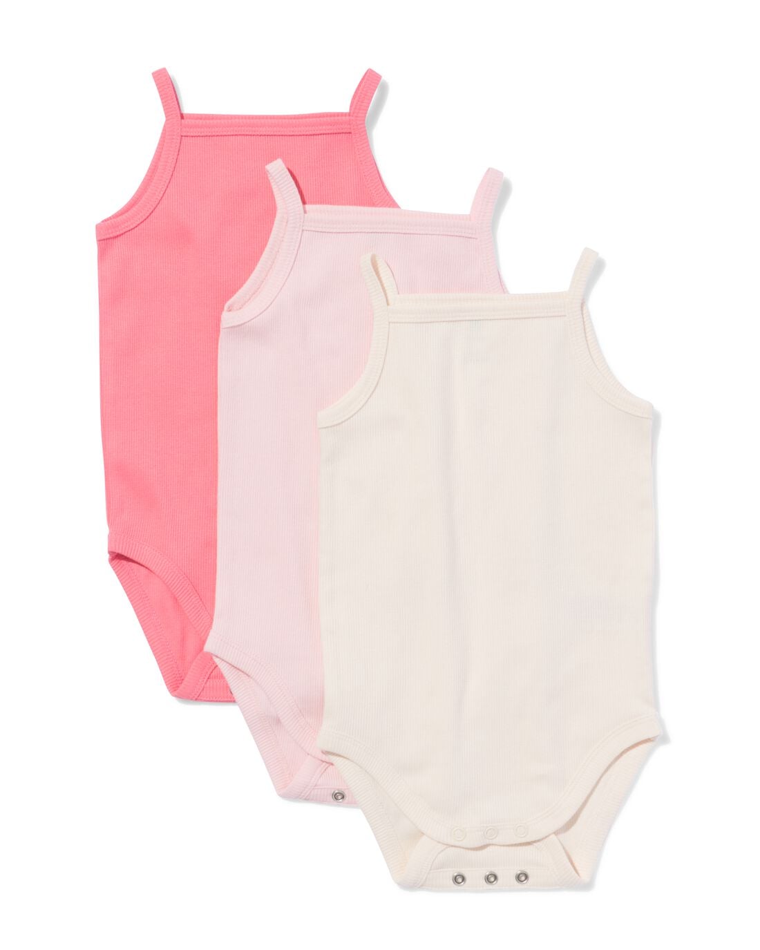 HEMA Baby meegroeirompers rib - 3 stuks roze (roze) | HEMA