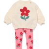 Babykledingset comfy fit rib sweatstof bloemen roze