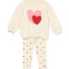Babykledingset comfy fit sweatstof rib hartjes ecru