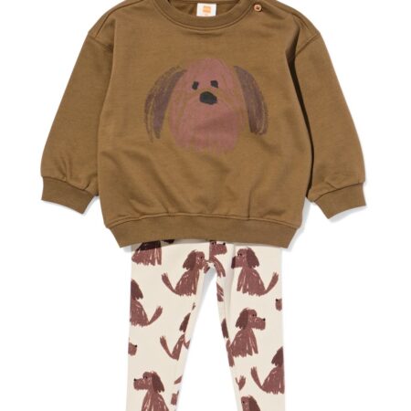 HEMA Babykledingset rib honden sweatstof olijf (olijf) | HEMA
