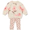 HEMA Babykledingset sweatstof rib bloemen ecru (ecru) | HEMA