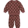 Babykledingset sweatstof ruiten bruin