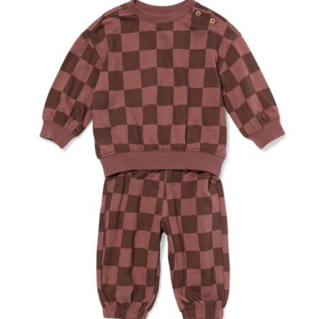 HEMA Babykledingset sweatstof ruiten bruin | HEMA