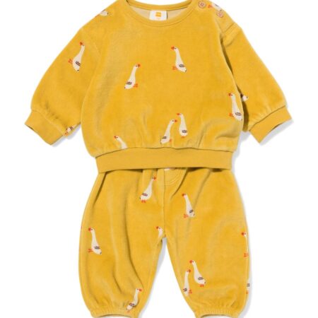 Babykledingset velours ganzen olijf