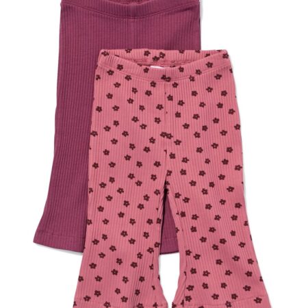HEMA Babyleggings flared fit rib bloemen - 2 stuks roze (roze) | HEMA