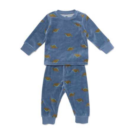 HEMA Babypyjama velours dino blauw (blauw) | HEMA
