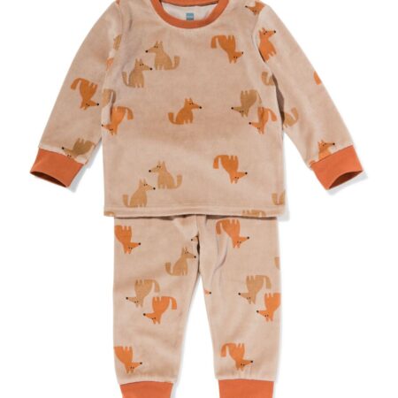 HEMA Babypyjama velvet honden bruin (bruin) | HEMA