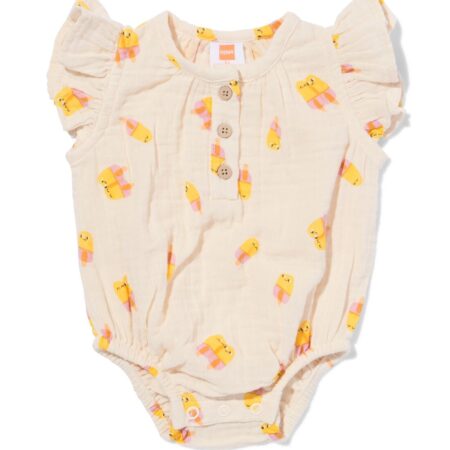 HEMA Babyromper mousseline ijsjes ecru (ecru) | HEMA