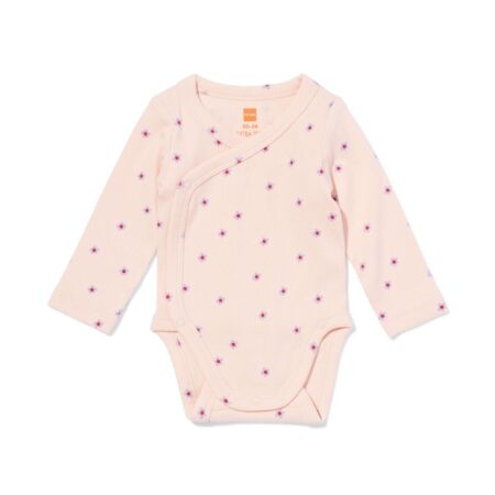 HEMA Babyromper rib bloemen lichtroze (lichtroze) | HEMA
