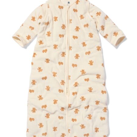 Babyslaapzak met afneembare mouwen velours 3tog beren naturel