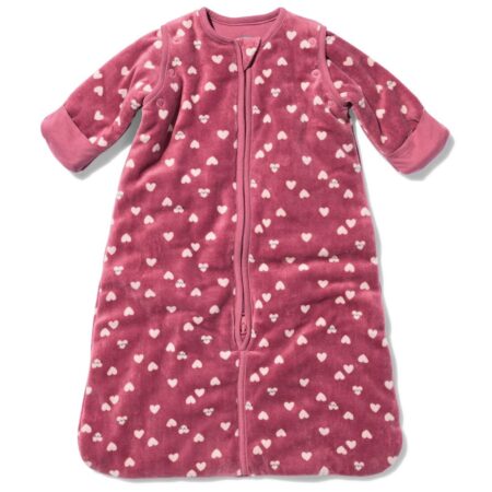 HEMA Babyslaapzak met afneembare mouwen velours 3tog hartjes donkerroze (donkerroze) | HEMA