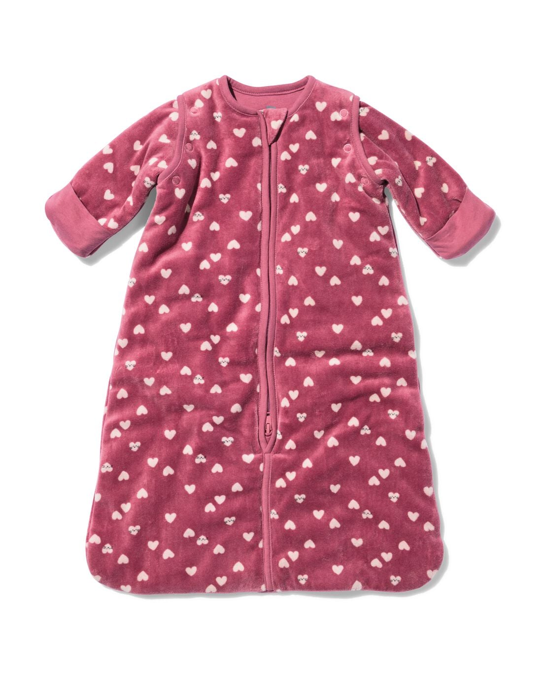 HEMA Babyslaapzak met afneembare mouwen velours 3tog hartjes donkerroze (donkerroze) | HEMA
