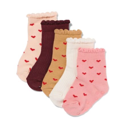 Babysokken hartjes - 5 paar roze