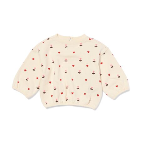 Babytrui sweatstof hartjes bloemen ecru
