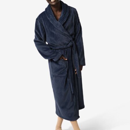 HEMA Badjas rib fleece donkerblauw (donkerblauw) | HEMA