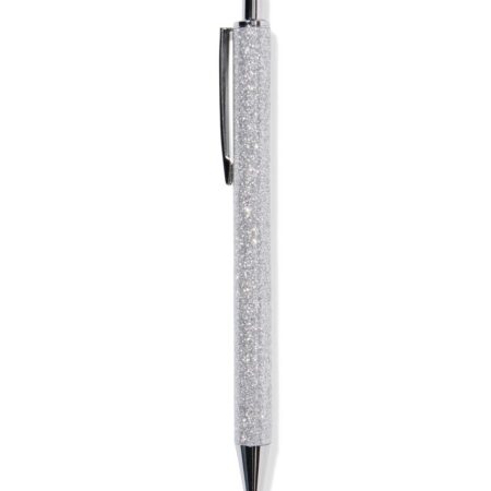 Balpen glitter zilver blauwschrijvend