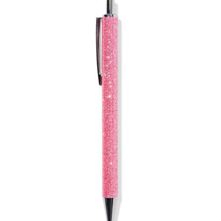 Balpen roze glitter blauwschrijvend