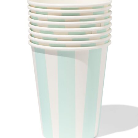 Bekers 250ml papier strepen - 8 stuks (blauw)