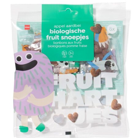 HEMA Bio fruitsnoepjes appel-aardbei uitdeelzak - 8 stuks | HEMA