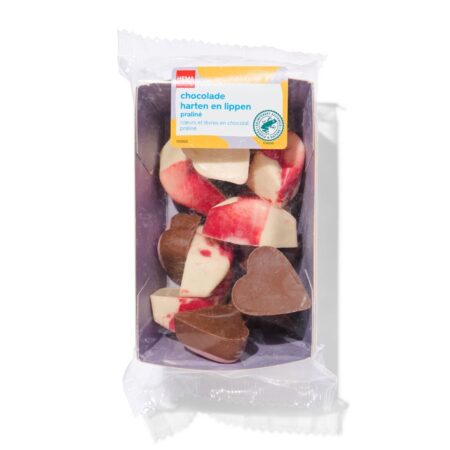 Chocolade harten en lippen praliné 150gram