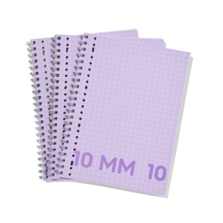 Collegeblokken lila A4 geruit 10mm - 3 stuks (lila)