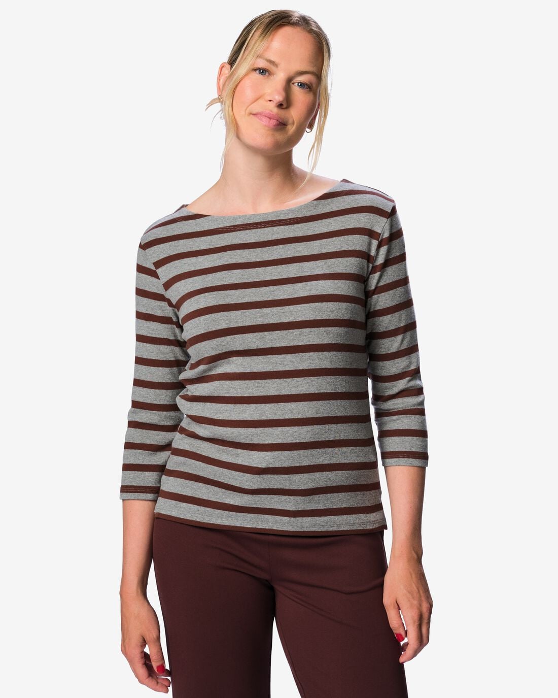 HEMA Dames T-shirt Cara jersey strepen middengrijs (middengrijs) | HEMA
