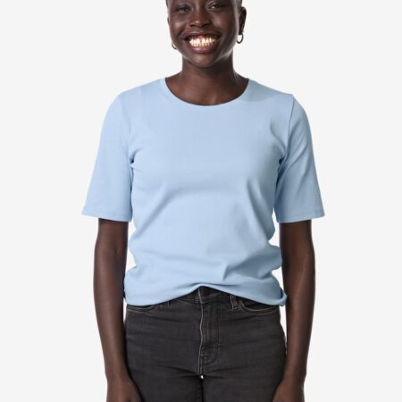 HEMA Dames T-shirt Clara regular fit rib blauw (blauw) | HEMA