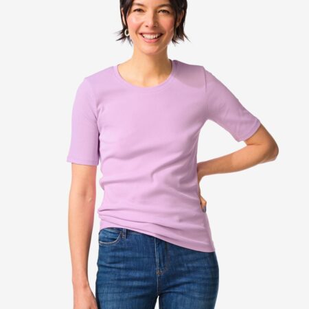 HEMA Dames T-shirt Clara regular fit rib lila (lila) | HEMA