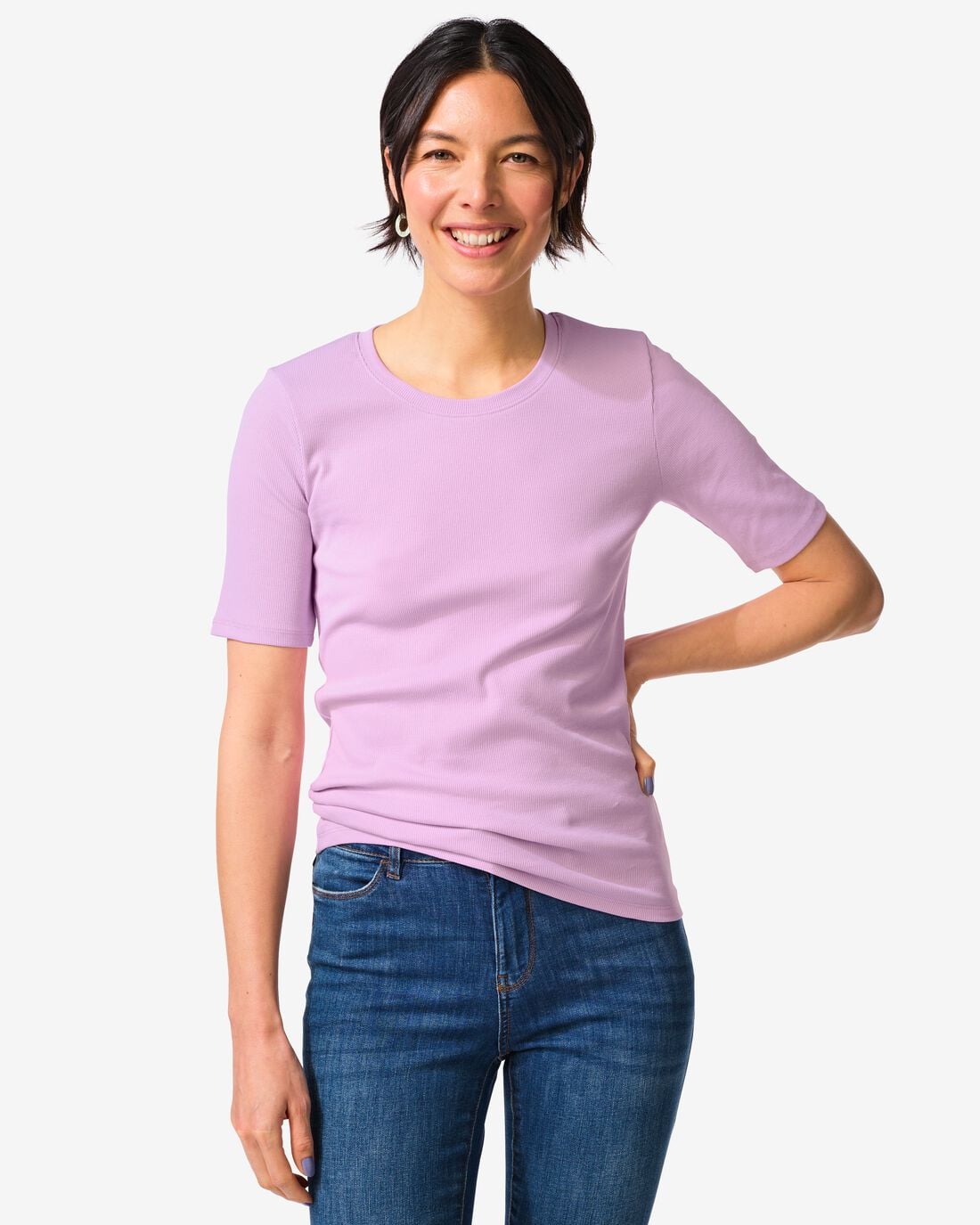 HEMA Dames T-shirt Clara regular fit rib lila (lila) | HEMA