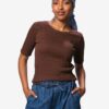HEMA Dames T-shirt Clara rib bruin (bruin) | HEMA