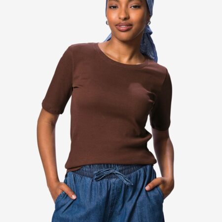 HEMA Dames T-shirt Clara rib bruin (bruin) | HEMA