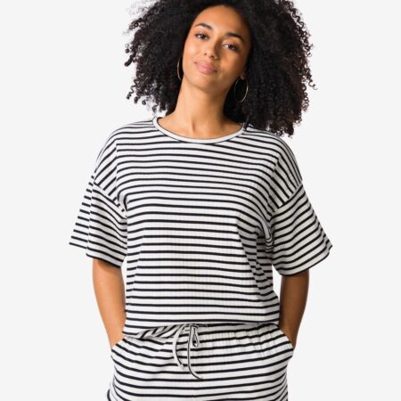 HEMA Dames T-shirt Noel strepen zwart (zwart) | HEMA