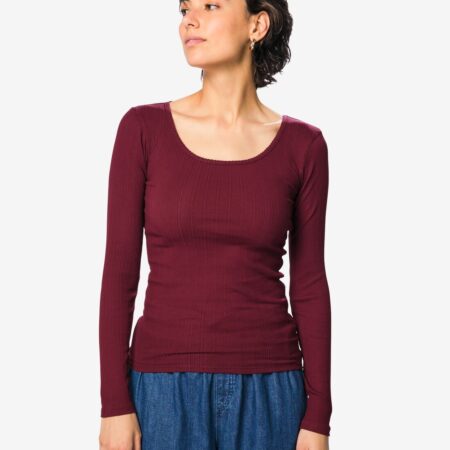 HEMA Dames T-shirt Olivia jersey bordeauxrood (bordeauxrood) | HEMA