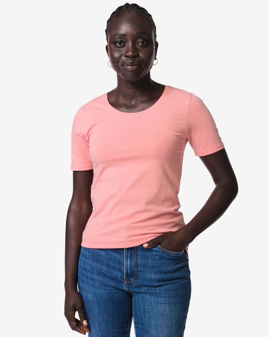 HEMA Dames T-shirt jersey slim fit o-hals roze (roze) | HEMA