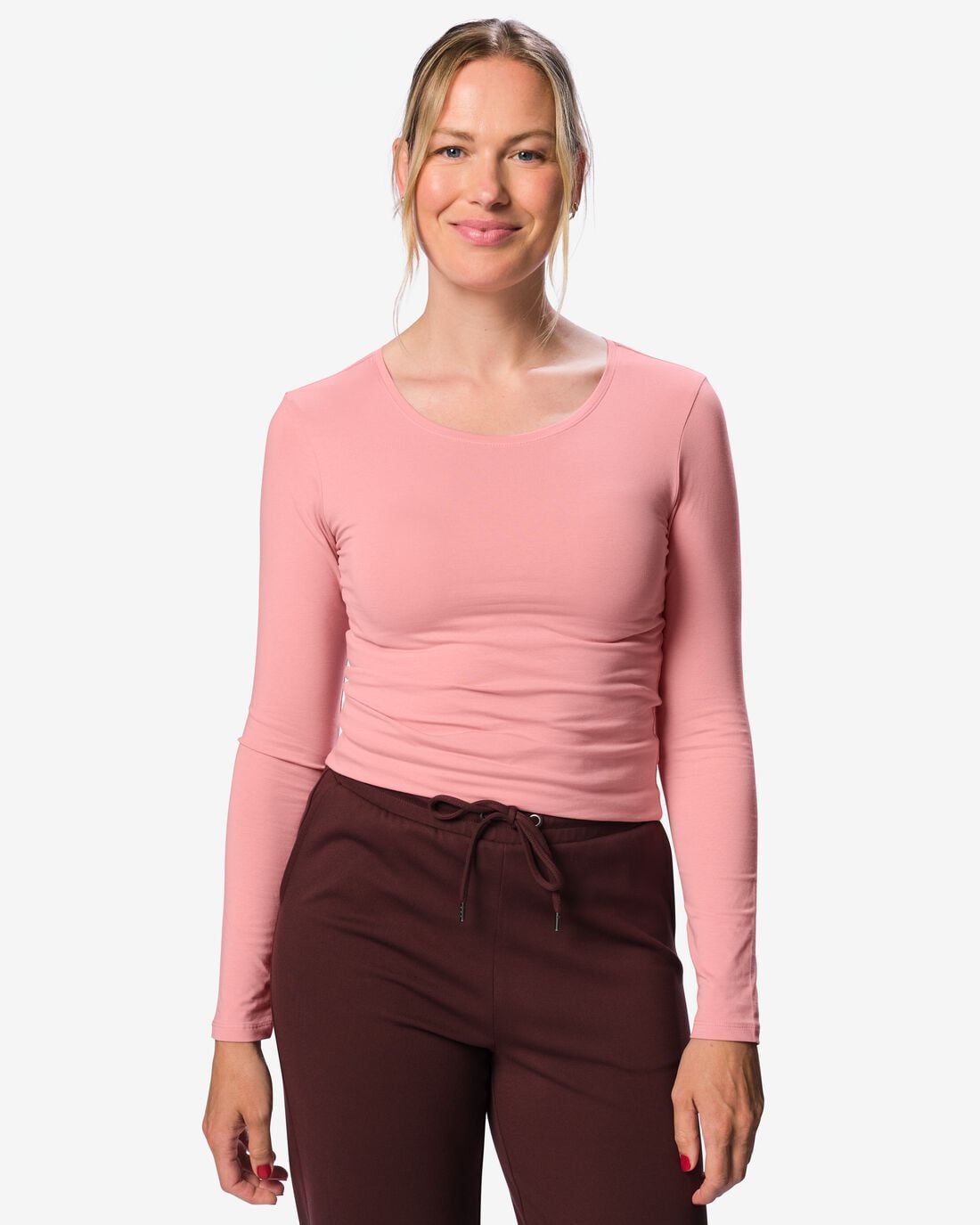 HEMA Dames T-shirt jersey slim fit o-hals roze (roze) | HEMA