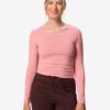 Dames T-shirt jersey slim fit o-hals roze