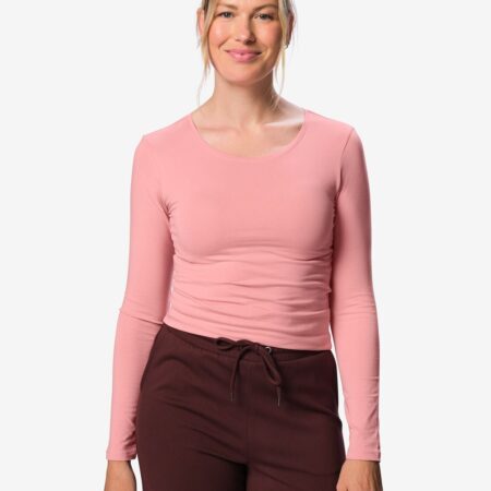 Dames T-shirt jersey slim fit o-hals roze